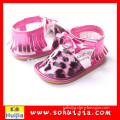 zhejiang designer export USA moccasin high quality and low prices rose bow leather sandals for girl